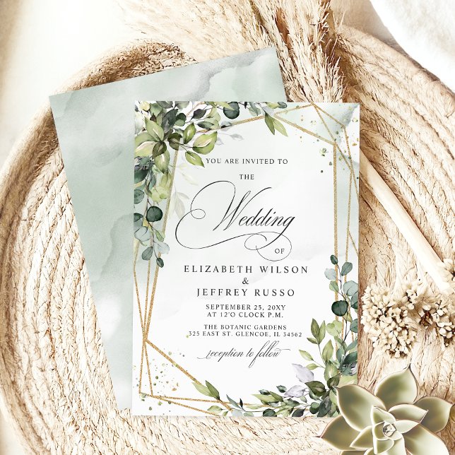 Convite Caligrafia Elegante Casamento Eucalyptus (Elegant Calligraphy Greenery Eucalyptus Wedding Invitation)