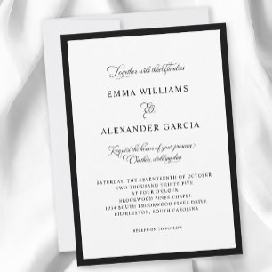 Convite Caligrafia Elegante Casamento Formal Borda Preta