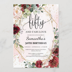 Convite Caligrafia elegante cinquenta e fabulosa cinquenta