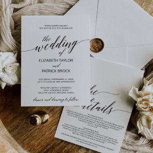 Convite Caligrafia elegante com detalhes no casamento