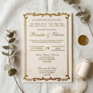 Convite Caligrafia elegante com moldura casamento espanhol