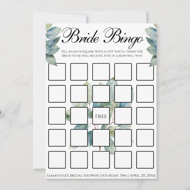 Convite Caligrafia elegante de foliagem de eucalipto verde (Frente)