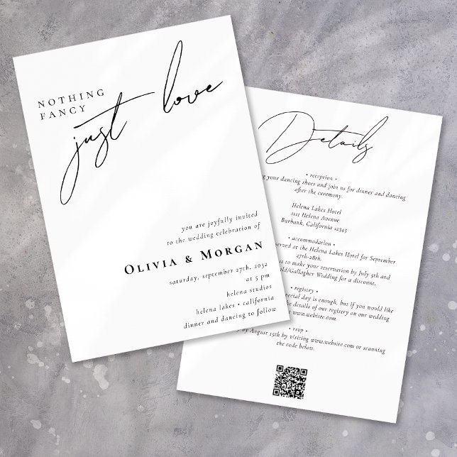 Convite Caligrafia Elegante Detalhes do Código QR Moderno  (Criador carregado)