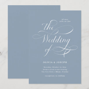 Convite Caligrafia Elegante   Dusty Blue Wedding