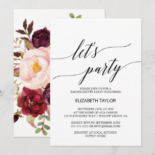 Convite Caligrafia Elegante Fundo Floral Vamos Festejar