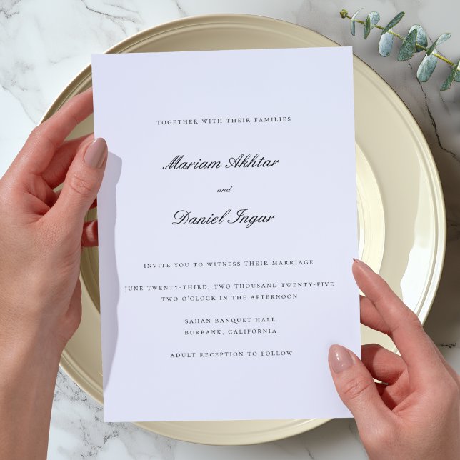 Convite Caligrafia Elegante Letra Simples Casamento Branco (Criador carregado)