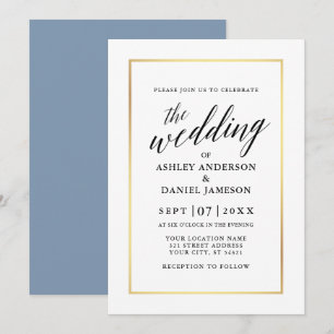 Convite Caligrafia Elegante Moderna Casamento Dusty Blue D