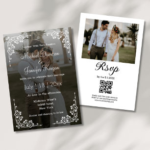 Convite caligrafia elegante qr code 2, casamento de fotos