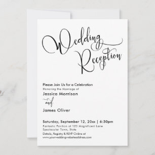 Convite Caligrafia Elegante Recepção de Casamento Simples