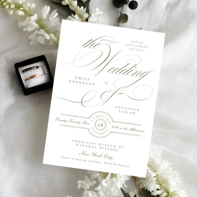 Convite Caligrafia Elegante Sage Verde O Casamento (Criador carregado)