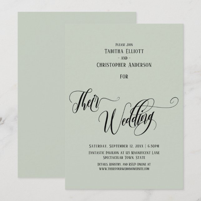 Convite Caligrafia Elegante Seu Casamento Simples Sage (Frente/Verso)