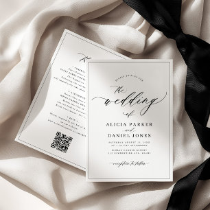 Convite Caligrafia elegante simples casamento preto e bran