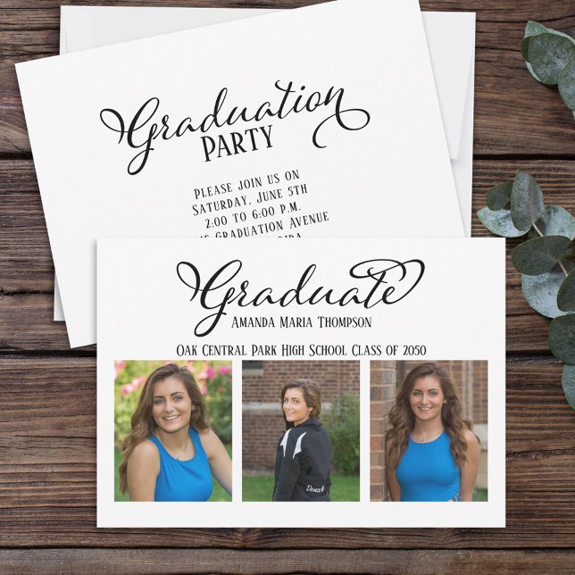 Convite Caligrafia Elegante Simples com Múltiplas Fotograf (Criador carregado)
