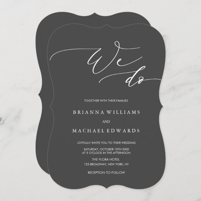 Convite Caligrafia Elegante Simples Fazemos Casamento De C (Frente/Verso)