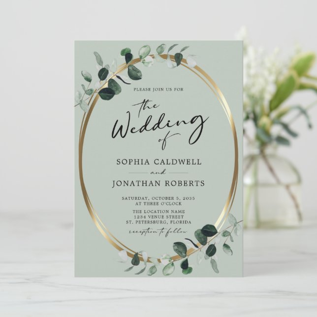 Convite Caligrafia Eucalyptus tudo em um casamento sensual (Em pé/Frente)