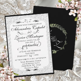Convite Caligrafia Falsa Relevo Elegante - Branco/Preto
