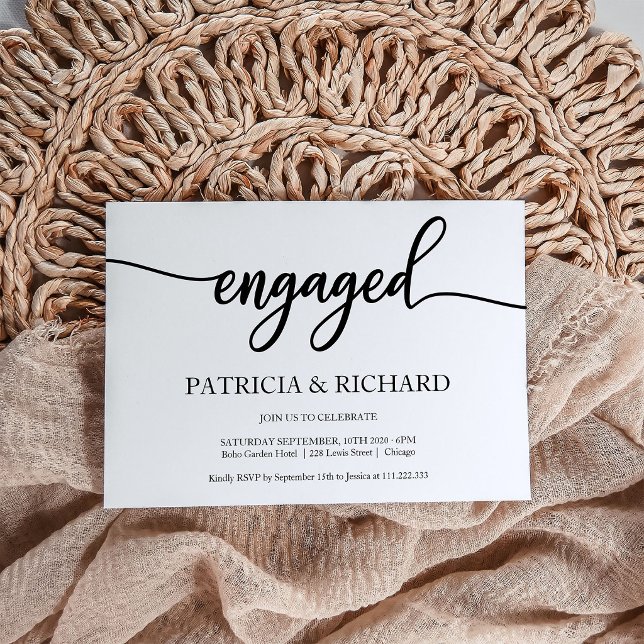 Convite Caligrafia festa de noivado Preta E Branca (Criador carregado)