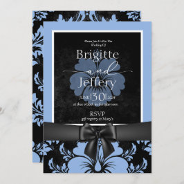 Convite Caligrafia floral azul impressa