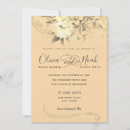 Convite Caligrafia Floral de ouro Hora Aquarela