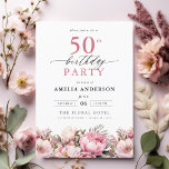 Convite Caligrafia Floral do Jardim Rosa 50º Aniversário<br><div class="desc">Celebre em estilo com um convite de 50 anos para caligrafia floral no jardim, perfeito para um evento de marco. Com designs florais vibrantes e caligrafia elegante, este convite dá um tom caprichoso mas sofisticado para a sua celebração. O tema do jardim exuberante combina beleza natural com uma tipografia graciosa,...</div>