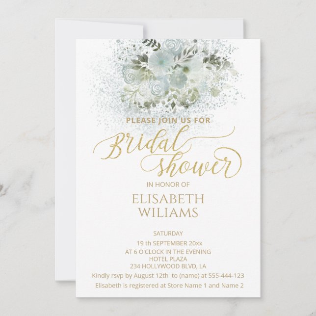 Convite Caligrafia floral romântica Dusty (Frente)