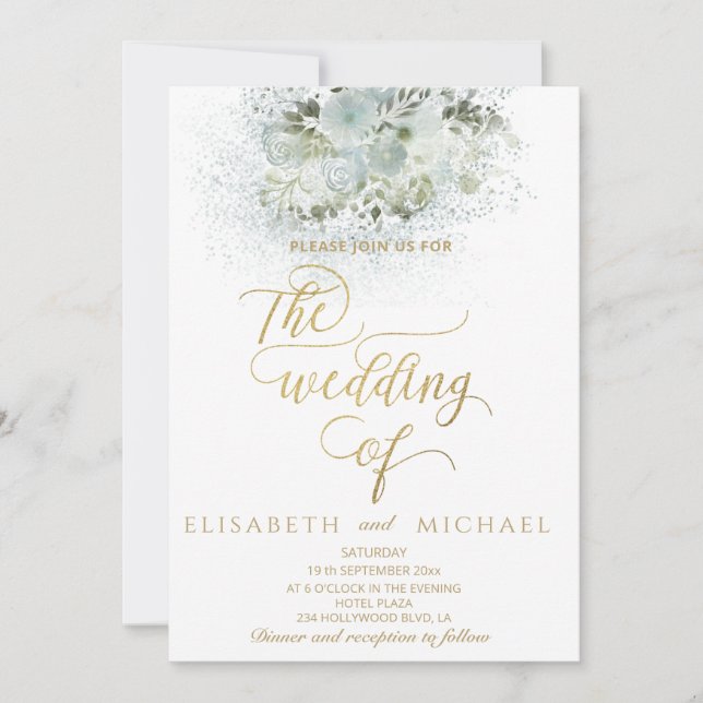 Convite Caligrafia floral romântica Dusty (Frente)