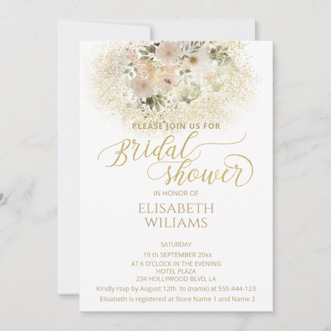 Convite Caligrafia floral romântica suave (Frente)