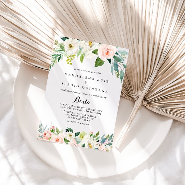Convite Caligrafia Floral Simples Caligrafia Espanhola (Criador carregado)
