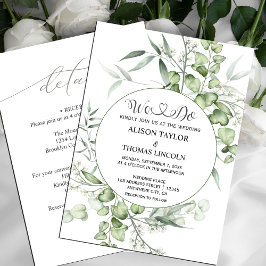Convite Caligrafia Floral Verde Sage Simples Tudo Em Um