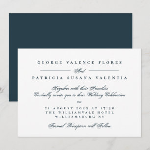 Convite Caligrafia Formal Elegante para Casamento Naval