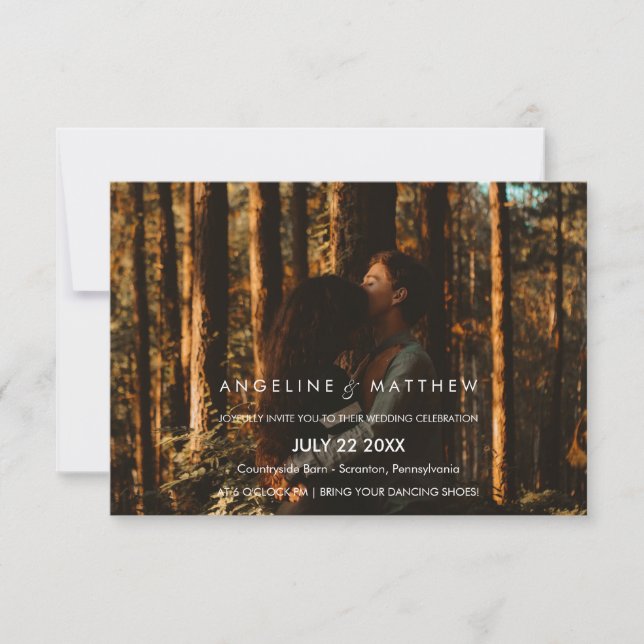 Convite  Caligrafia| Foto Desbotada De Casamento (Frente)