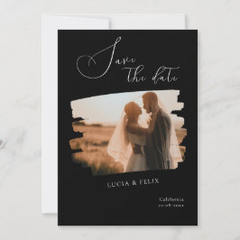Convite Caligrafia Foto Preta Moderna Salva A Data