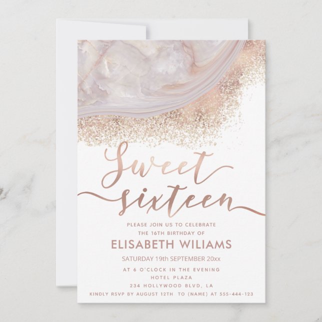 Convite Caligrafia gástrica elegante de rosa dourado (Frente)