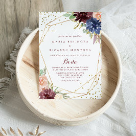 Convite Caligrafia Geométrica Dourada com Largura Caligráf