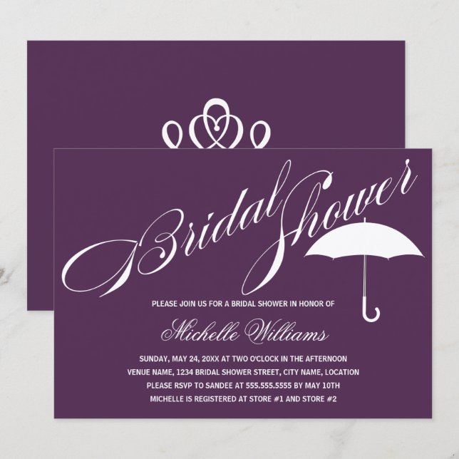 Convite Caligrafia Guarda-chuva Chá de panela (Frente/Verso)