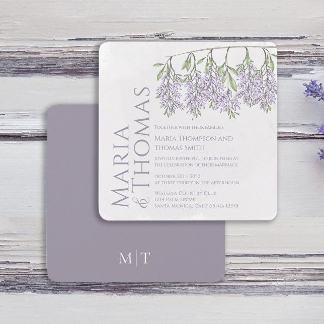 Convite Caligrafia Lilac Floral Elegante (Watercolor lilac lavender floral typography design. )