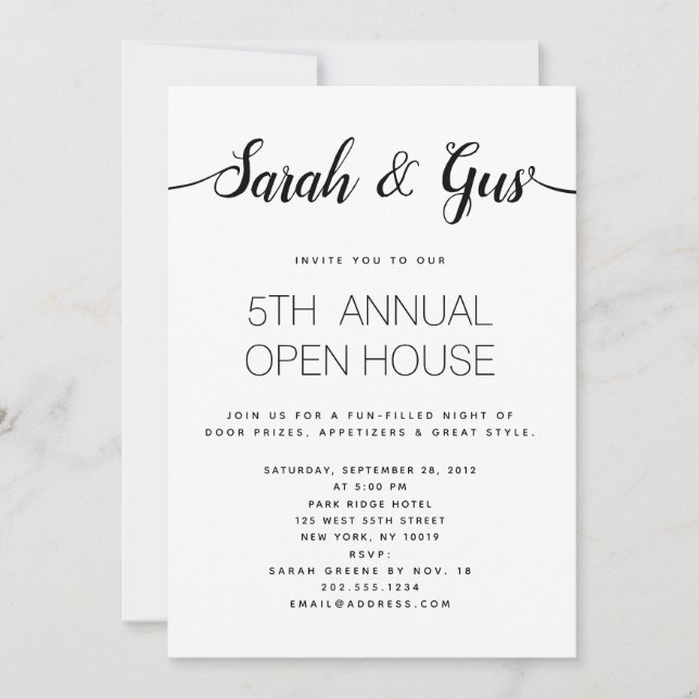 Convite Caligrafia manuscrita simples, preto e branco (Frente)