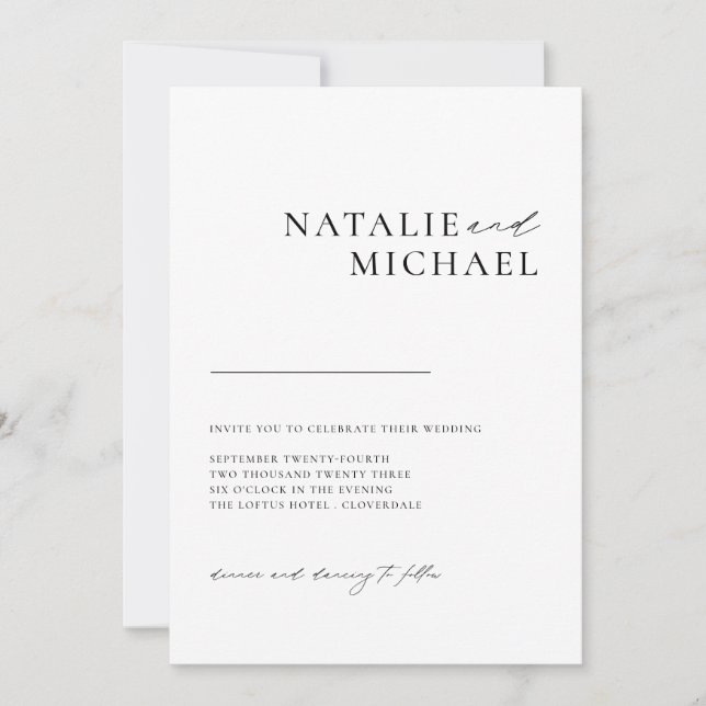 Convite Caligrafia Mínima Simples Tudo Em Um Casamento (Frente)