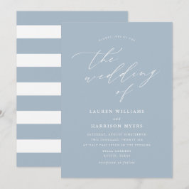 Convite Caligrafia Minimalista Azul Claro | Casamento