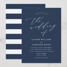 Convite Caligrafia Minimalista Azul Marinho | Casamento