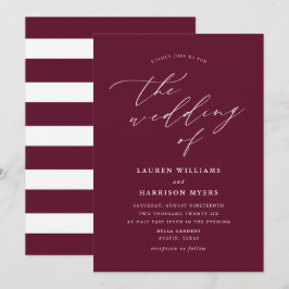 Convite Caligrafia Minimalista Bordeaux | Casamento