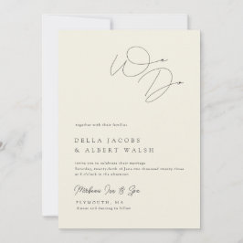 Convite Caligrafia Minimalista Clássica Casamento Marfim