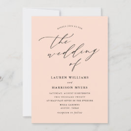 Convite Caligrafia minimalista leve Peach | Casamento