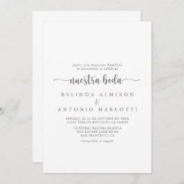 Convite Caligrafia minimalista Silver Nuestra Boda