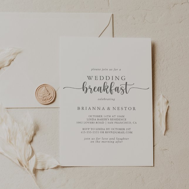 Convite Caligrafia Minimalista Silver Weding Breakfast (Criador carregado)