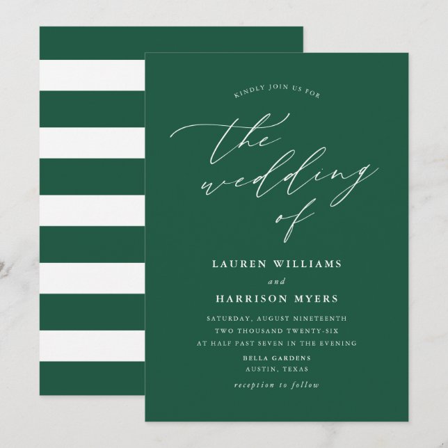 Convite Caligrafia Minimalista Verde | Casamento (Frente/Verso)