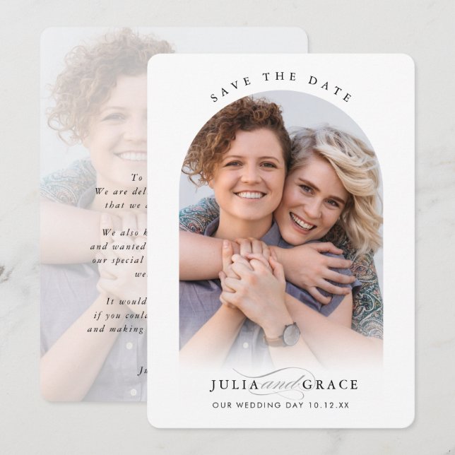 Convite Caligrafia MODERN WEDDING de fotoarco de casal (Frente/Verso)