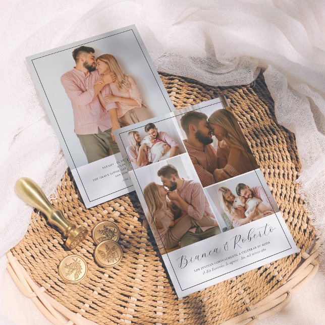Convite Caligrafía Moderna 5 Fotos Invitación de Boda (Criador carregado)