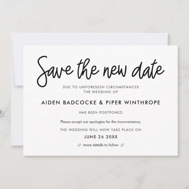 Convite Caligrafia moderna Aviso de nova data (Frente)