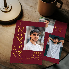 Convite Caligrafia Moderna Burgundy para Formatura com Fot